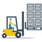 Warehouse services, fork truck driver loading boxes