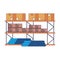 Warehouse shelf with boxes pvc pipes and merchandise blue lines