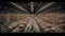 Warehouse with shelves full of cardboard boxes in factory