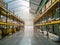 Warehouse with stacked yellow shelving and clean floor