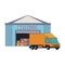 Warehouse storage building with merchandise blue lines