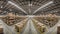 Warehouse or storehouse with rows of boxes on shelves. Blurred background