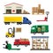 Warehouse Transportation and Delivery Icons Flat