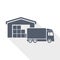 Warehouse and  truck, delivery, freight concept flat design vector icon