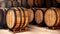 warehouse with wooden whiskey barrels