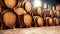 warehouse with wooden whiskey barrels