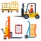 Warehouse worker shipping and delivery flat elements storage business industry vector illustration.