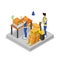 Warehouse with workers isometric 3D icon