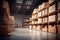 Warehousing Excellence A Glimpse into a Vast Industrial Warehouse Filled with Shelf Stacked Goods. created with Generative AI