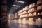 Warehousing Excellence A Glimpse into a Vast Industrial Warehouse Filled with Shelf Stacked Goods. created with Generative AI