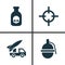 Warfare Icons Set. Collection Of Target, Ordnance, Bombshell And Other Elements. Also Includes Symbols Such As Artillery