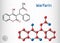 Warfarin, C19H16O4 molecule. Warfarin is an anticoagulant drug normally used to prevent blood clot formation. Sheet of paper in a