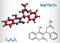 Warfarin, C19H16O4 molecule. Warfarin is an anticoagulant drug normally used to prevent blood clot formation. Structural chemical