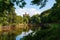 Warkworth Castle and the River Coquet in Morpeth, Northumberland, UK on a sunny day