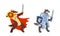 Warlike Animals Set, Dog Knights Fighting with Sword and Shield Cartoon Vector Illustration