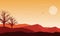 Warm afternoons in the countryside with beautiful mountain views at sunset. Vector illustration