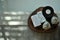 Warm atmosphere in spa resort, Close up of spa essentials and towels on wooden tray in bathroom, essential oil.