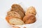 Warm bread basket background home bakery