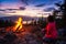 Warm Camp Fire on top of a mountain with Beautiful Canadian Nature Landscape