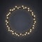 Warm colored Christmas incandescent light string wreath on the dark grey background. Vector outdoor patio lights.