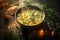 Warm and comforting soup preparation self care background