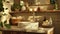 a warm, cozy bathroom featuring a close-up shot of a white terrazzo undermount sink illuminated by candlelight