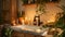 a warm, cozy bathroom featuring a close-up shot of a white terrazzo undermount sink illuminated by candlelight