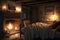 warm, cozy bedroom with fireplace and crackling fire on a cold winter night