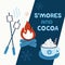 Warm cozy smores and cocoa welcome sign vector