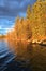 Warm evening sunlight bathes the shoreline of Waskusiu Lake