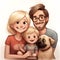 warm family portrait featuring a couple with their child and pet dog in cartoon style