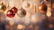 Warm Festive Elegance: Assortment of Christmas Baubles in a Cozy, Illuminated Ambiance. Generative ai