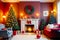 Warm Fireplace Ambiance and Glowing Ornaments for Christmas, AI Generated