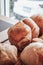 Warm Fresh Buttery Croissants and Rolls. French and American Croissants and Baked Pastries