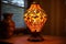 warm glow from ornate stained glass lamp