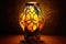 warm glow from ornate stained glass lamp