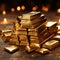 Warm Glow of Stacked Gold Bars on Dark Wood