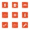 Warm house icons set, grunge style