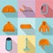 Warm inventory icons set, flat style