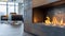 The warm inviting atmosphere of the fireplace creates a sense of comfort and home within the sleek modern office space