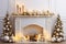 A warm and inviting fireplace surrounded by Christmas decorations and a Christmas tree.