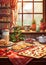 A warm and inviting kitchen filled with the scent of freshly baked cookies watercolor winter border