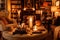 warm and inviting living room with plush seating, candles, and books