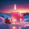 warm and inviting radiance of Pink candle flames in snowy enviroment