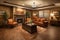 warm and inviting reception area with cozy seating, fireplace, and warm decor