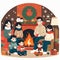 a warm and inviting scene of friends or family gathered around a fireplace