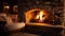 Warm and inviting stone fireplace with crackling firewood creating a cozy ambiance