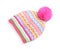 Warm knitted hat with pink pompom