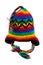 Warm knitted scarf and hat with stripes isolated