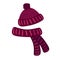 Warm knitted winter hat and scarf in dark magenta color